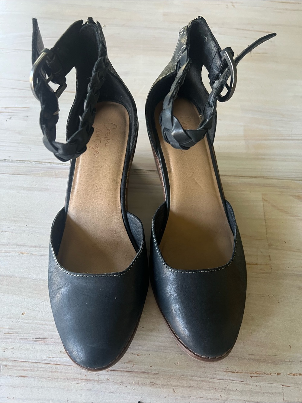 Crown Vintage Black Braided Ankle-Strap Heels